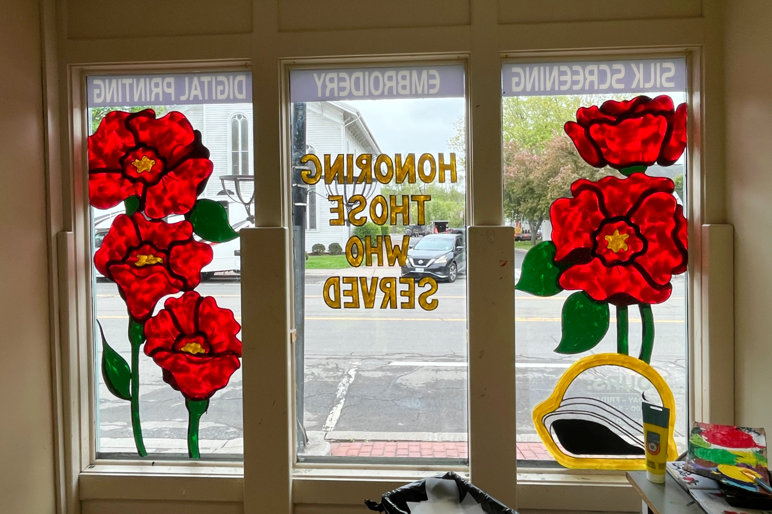 Back of the poppies, fully painted (photo from inside building).