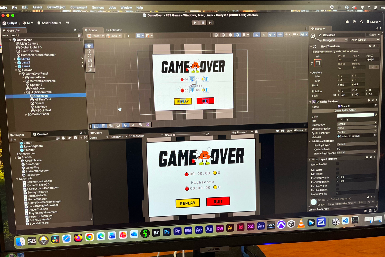 Creating the Game Over screen in Unity.