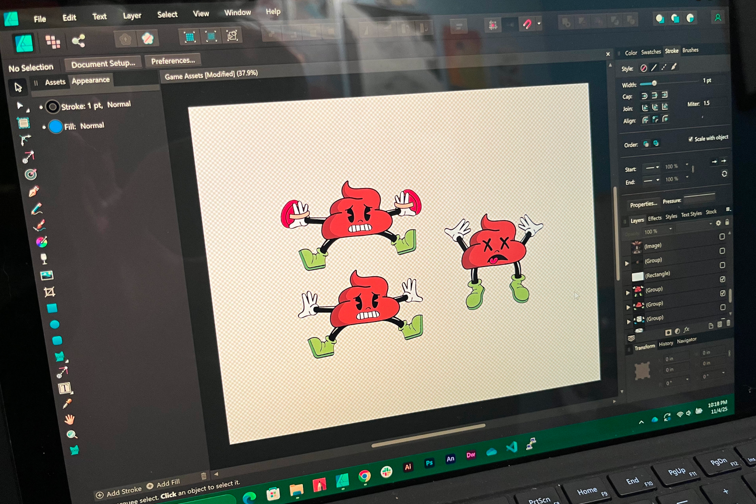 Finalizing character designs in Affinity Designer.