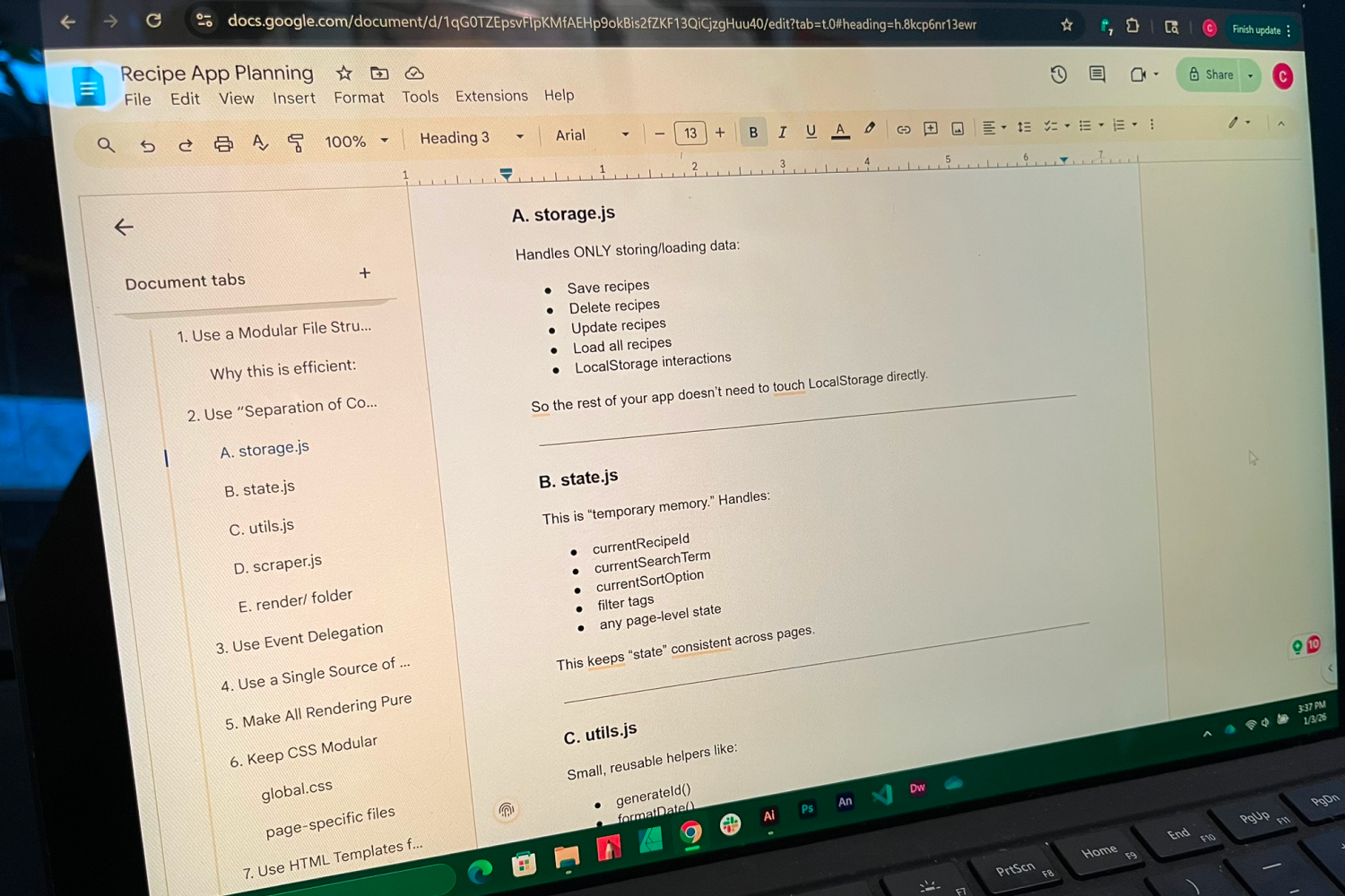 Google Doc for planning the functions of each script.