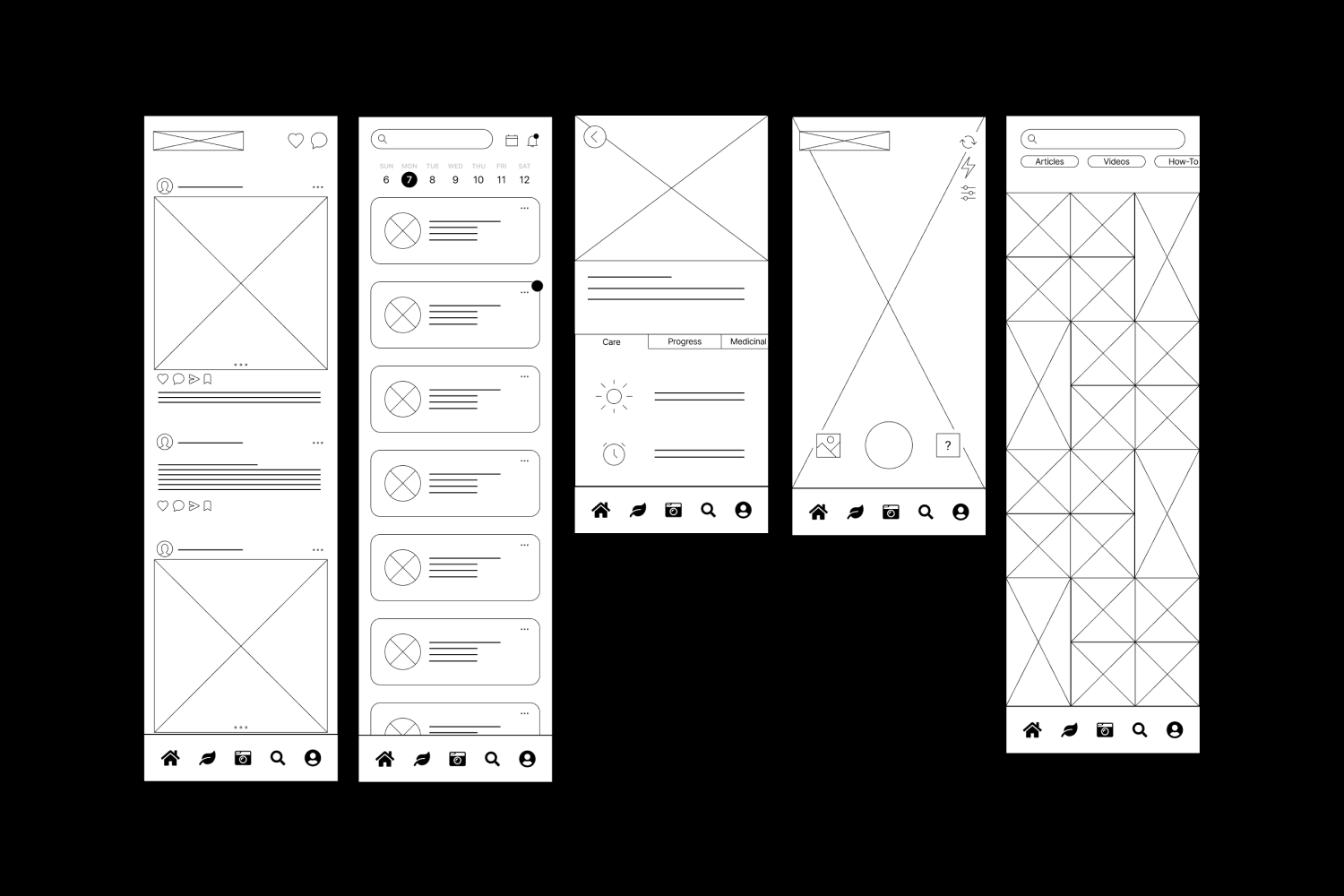 Digital wireframes in Figma.
