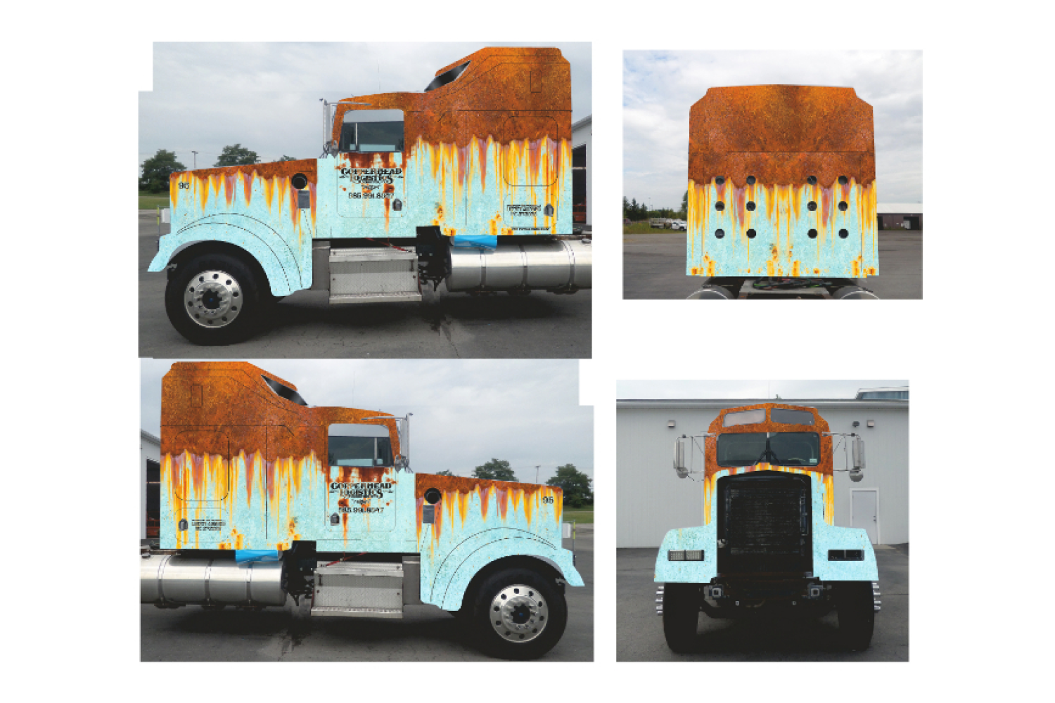 Third proof, finalized design, showing all four sides of the truck and the logo.