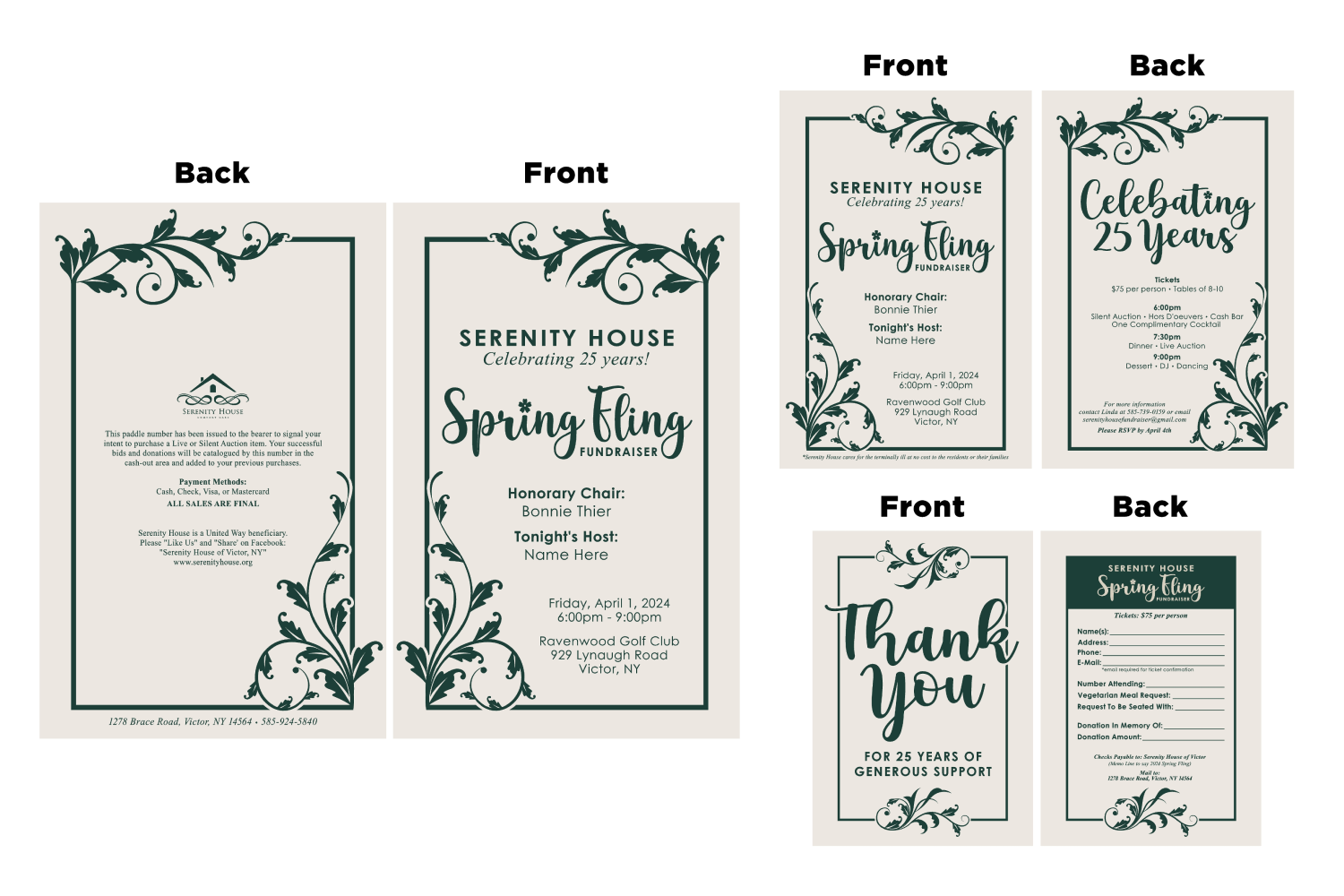 Initial proof, dark green text and vine border.