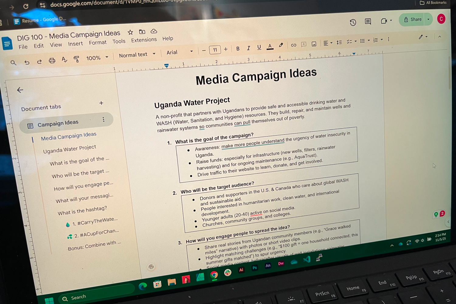 Google Doc for brainstorming campaign ideas