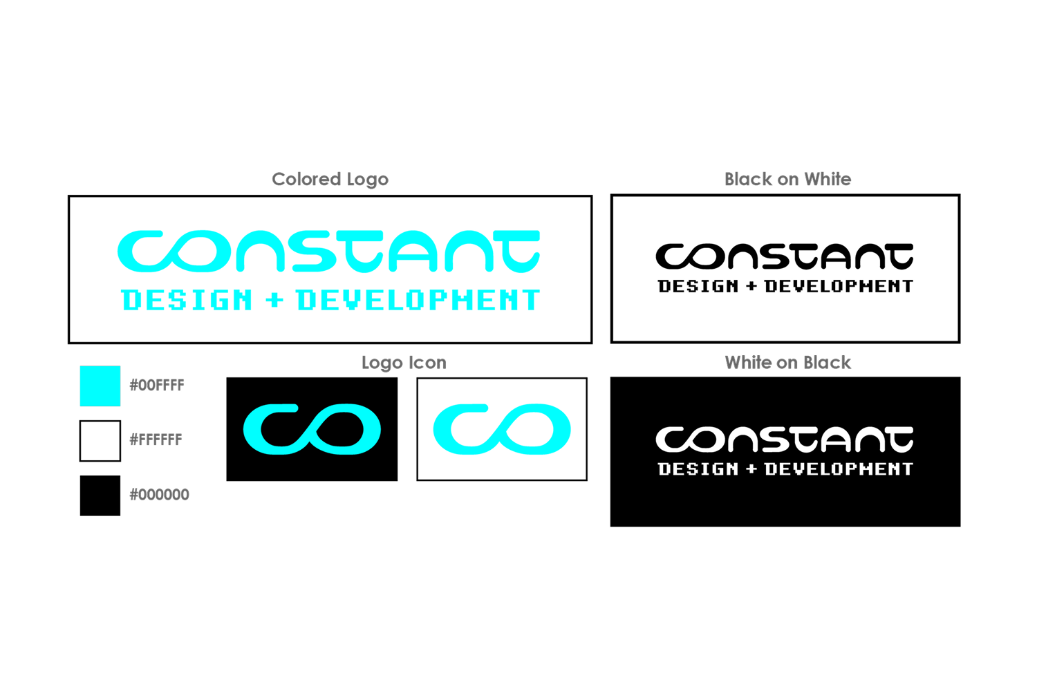 Final logo in black, white, and color.