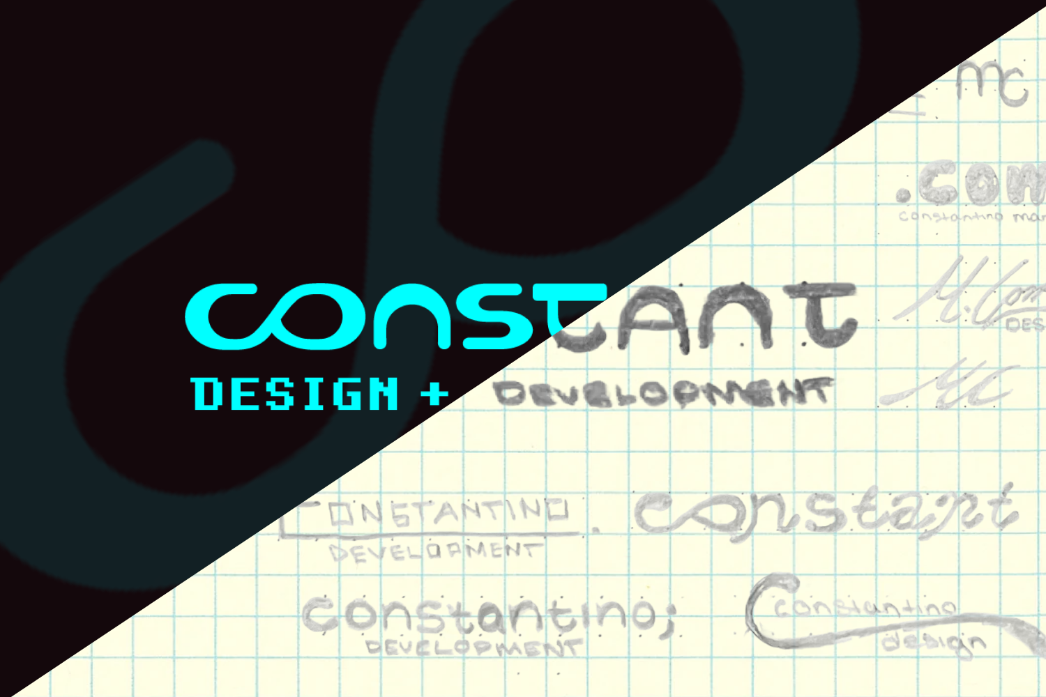 Constant Design logo surrounded by early logo sketches.