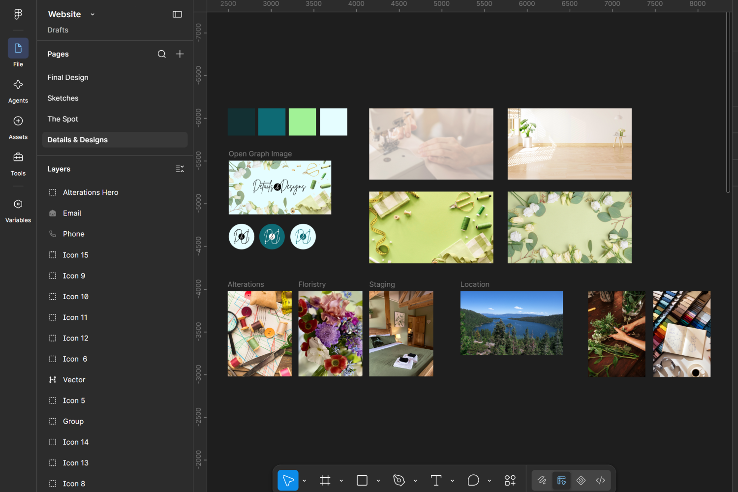 Figma file with brand logo, colors, and images.