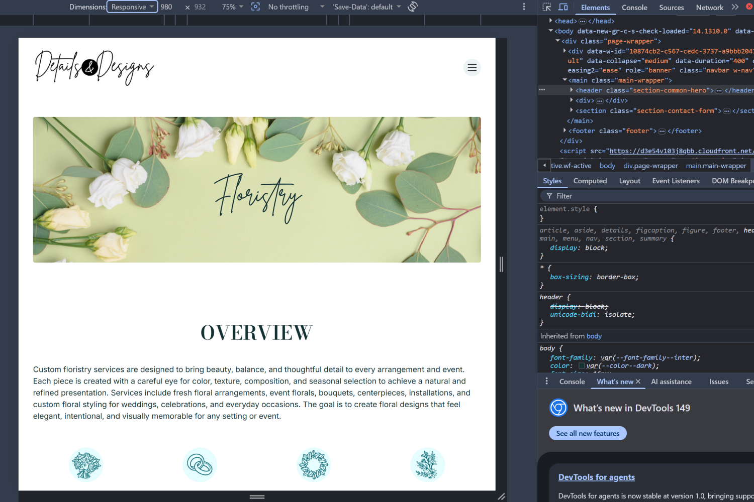 Developing final website.