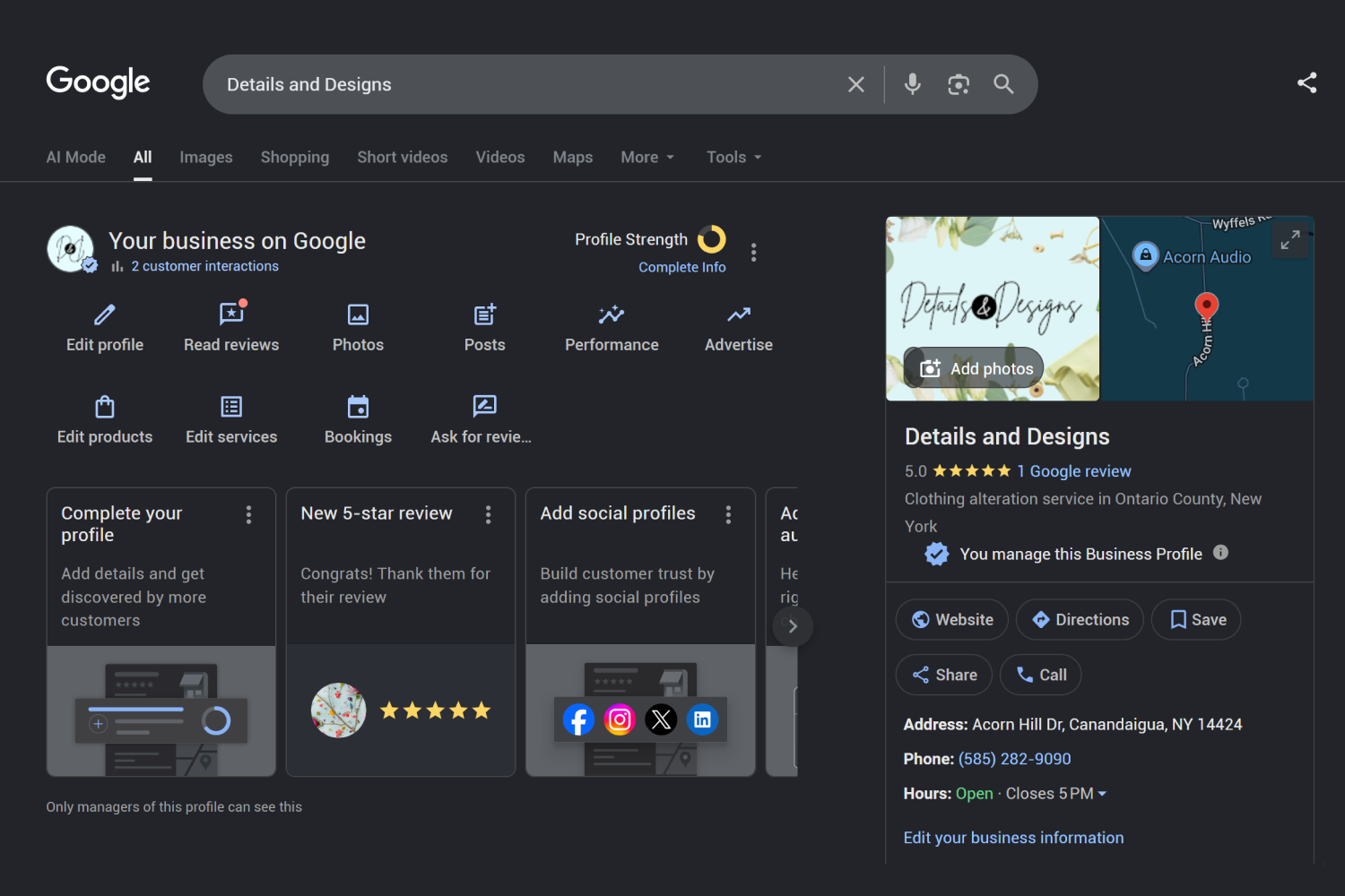 Creating Google Business profile.