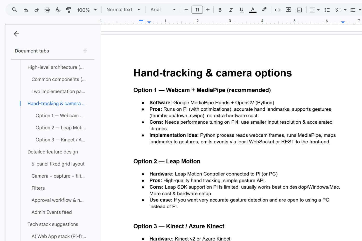 Google Doc for planning out the project.