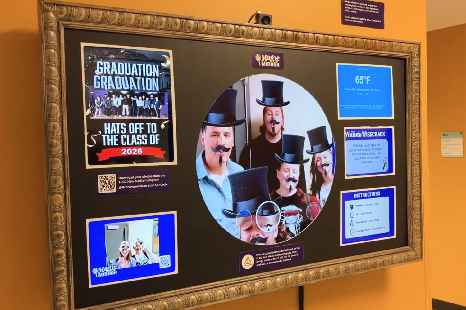 Group of people using the Magic Mirror's filters.
