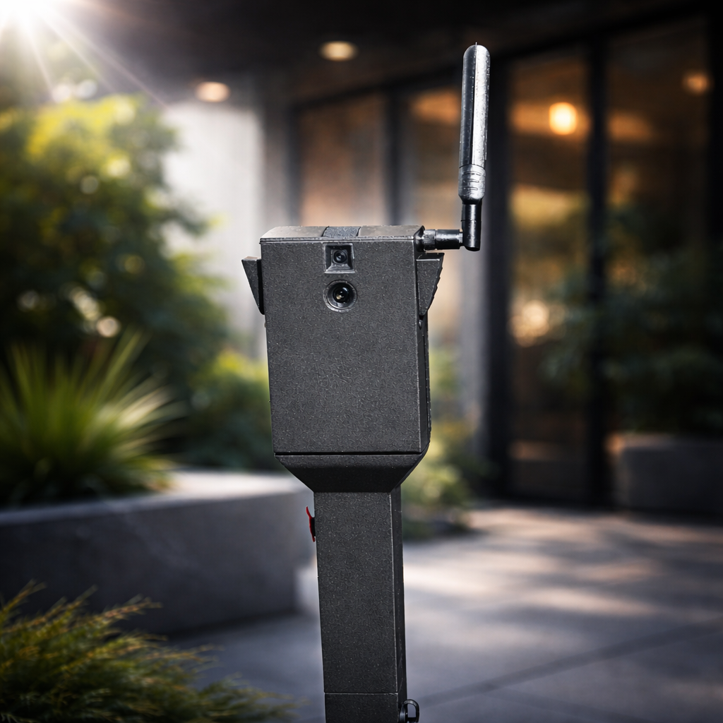 a high resolution photo of a drone hovering over a vibrant agricultural field, capturing data.