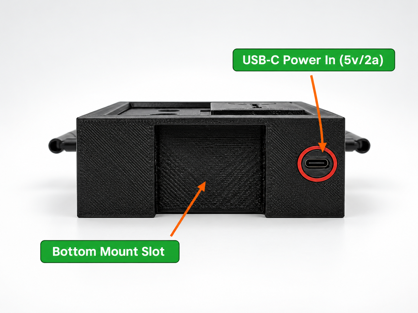 LaresAI Indoor unit underside with USB-C power input and bottom mount slot