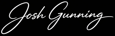Stylized white cursive text reading 'Josh Gunning' on a black background.