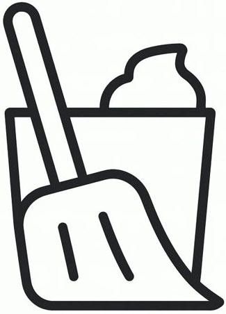 Icon of a dustpan with a pile of dust or debris inside.