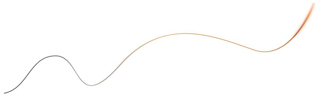 Curved gradient line transitioning from dark gray to orange with a glowing tip on a transparent background.