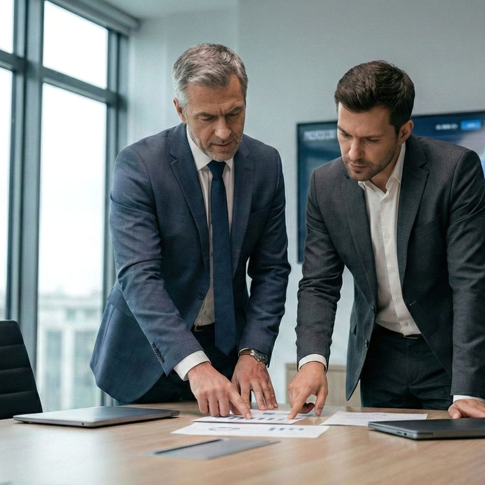 investor and advisor reviewing financial documents