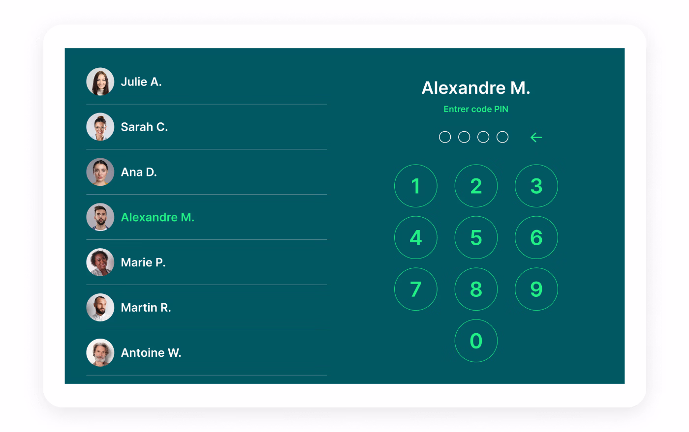 Vue des pointages en temps réel sur la badgeuse