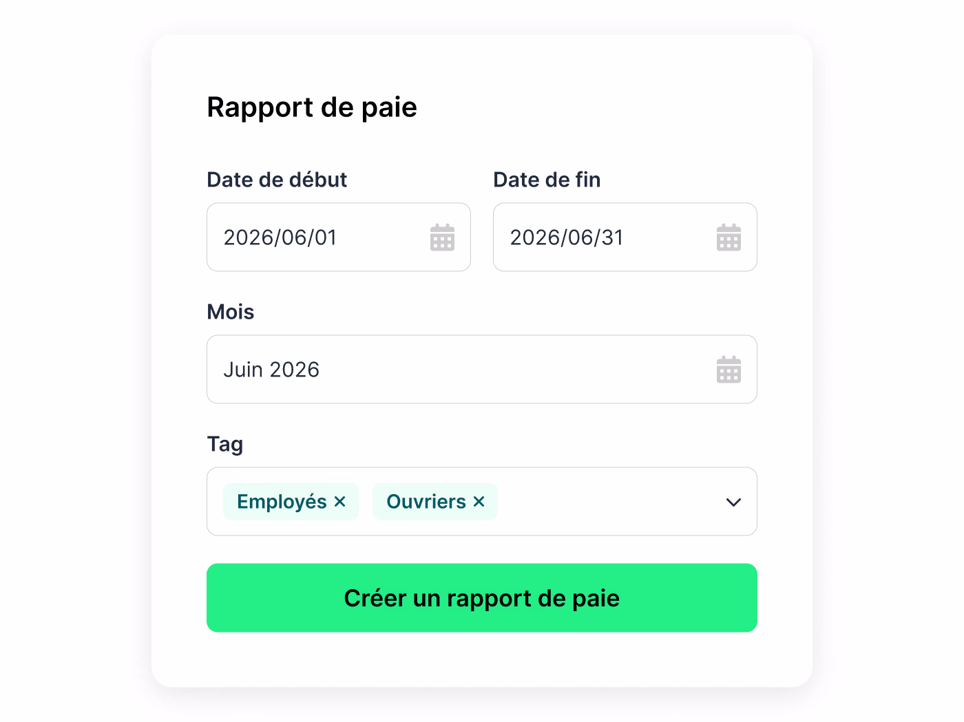 Récapitulatif des heures prestées pour la préparation de paie