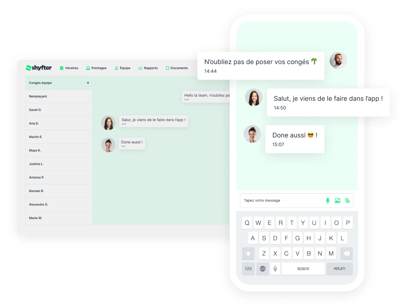 Interface de messagerie d'équipe Shyfter Talk