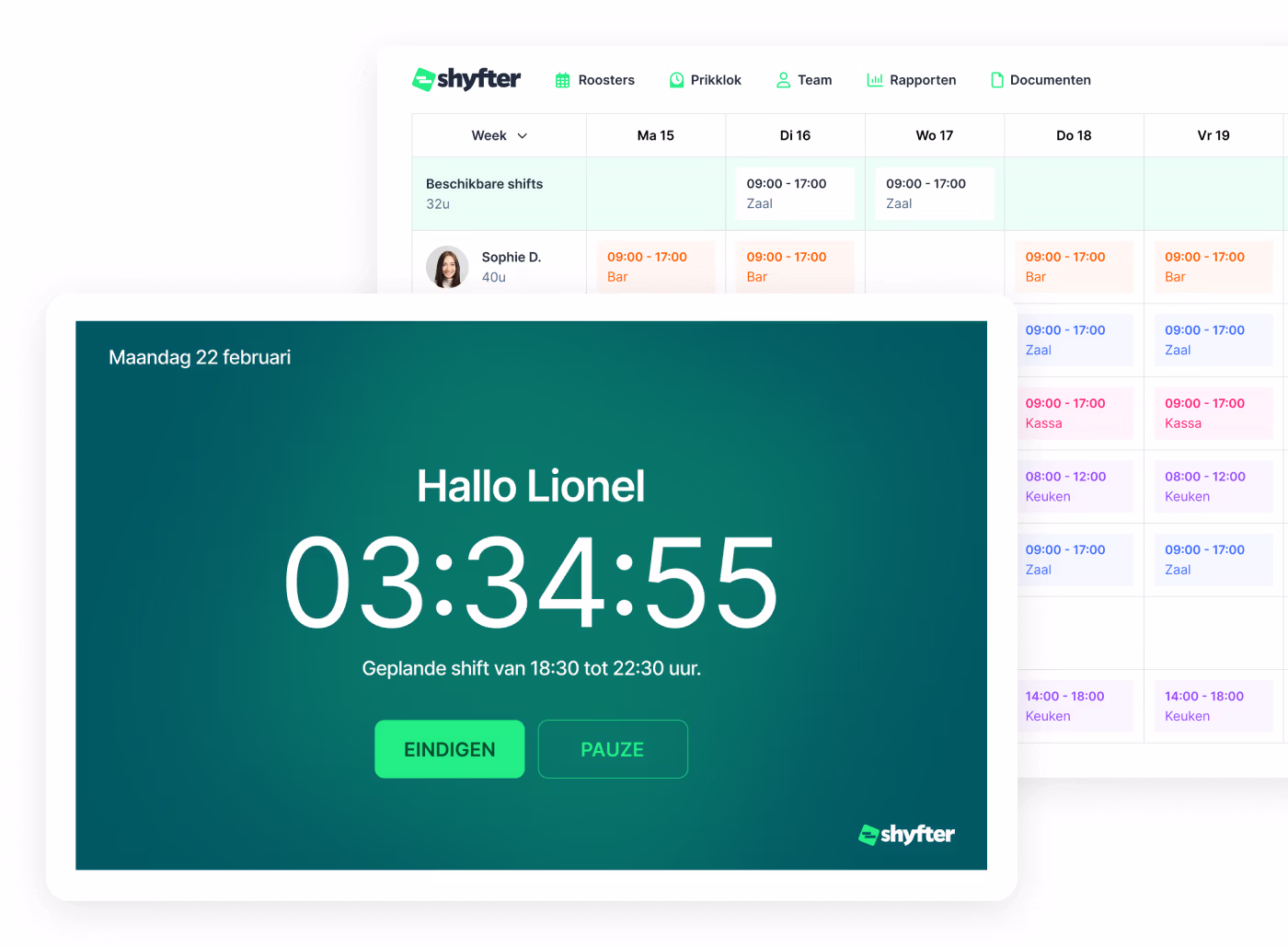 Shyfter digitale prikklok interface op tablet