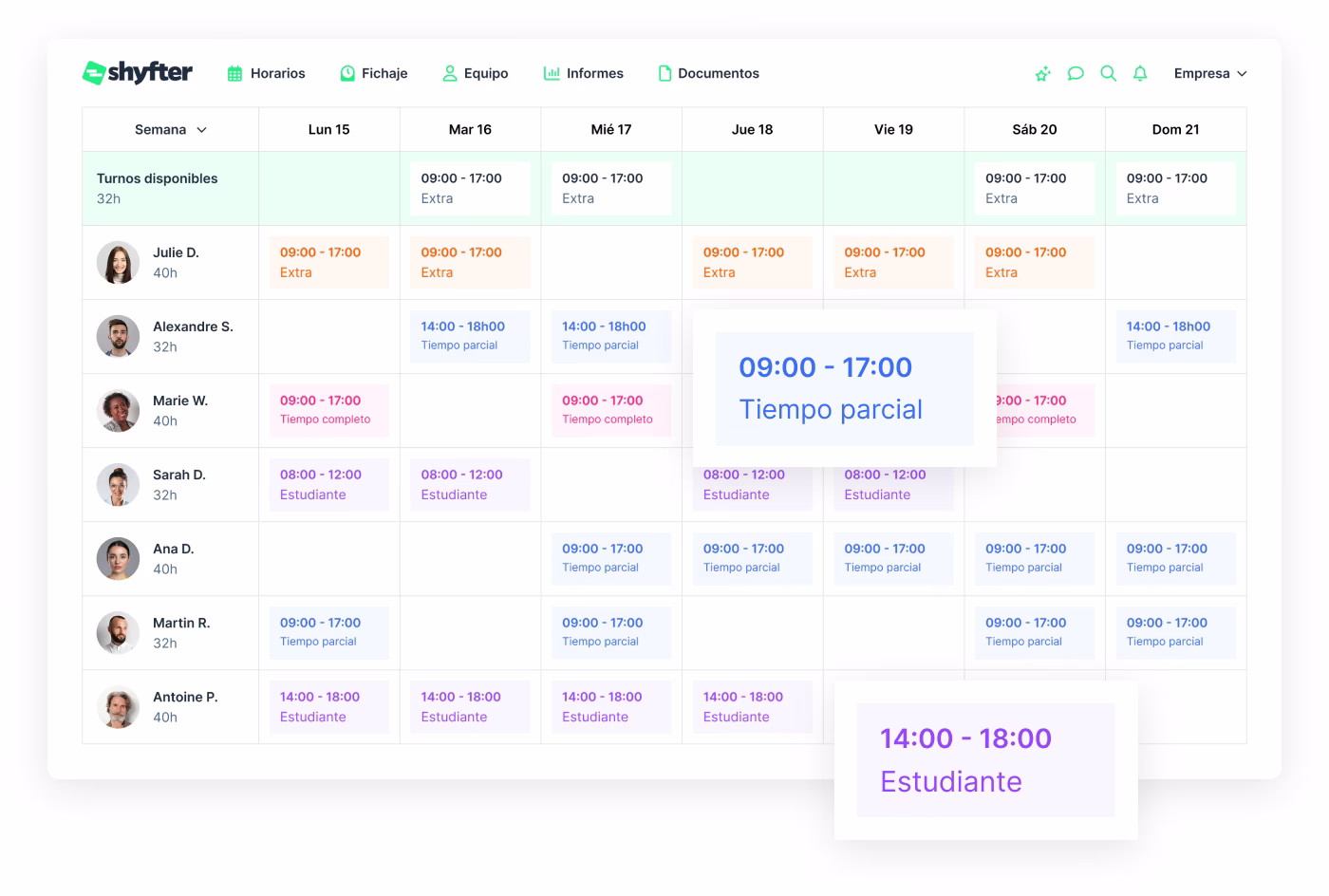Horarios por sección en supermercado con Shyfter
