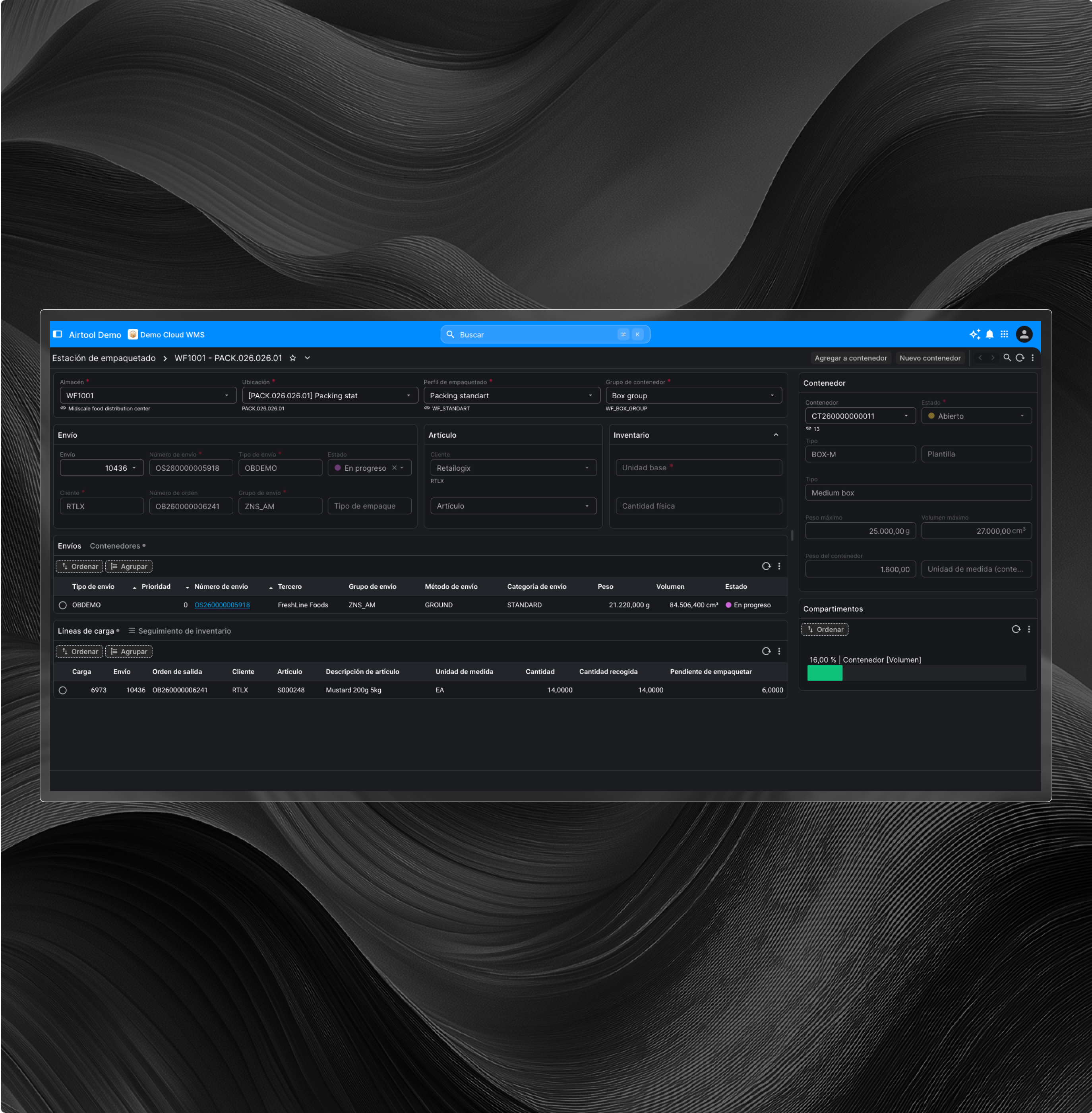 Flujo de trabajo de recogida y embalaje preciso para el cumplimiento de pedidos logísticos de salida