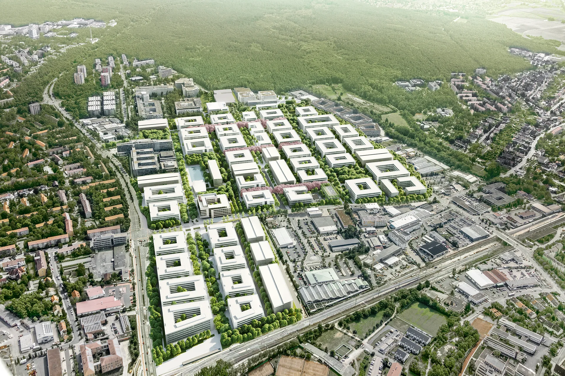 Die imposante Siemensstadt als Teil von Eerlangen - von oben aufgenommen