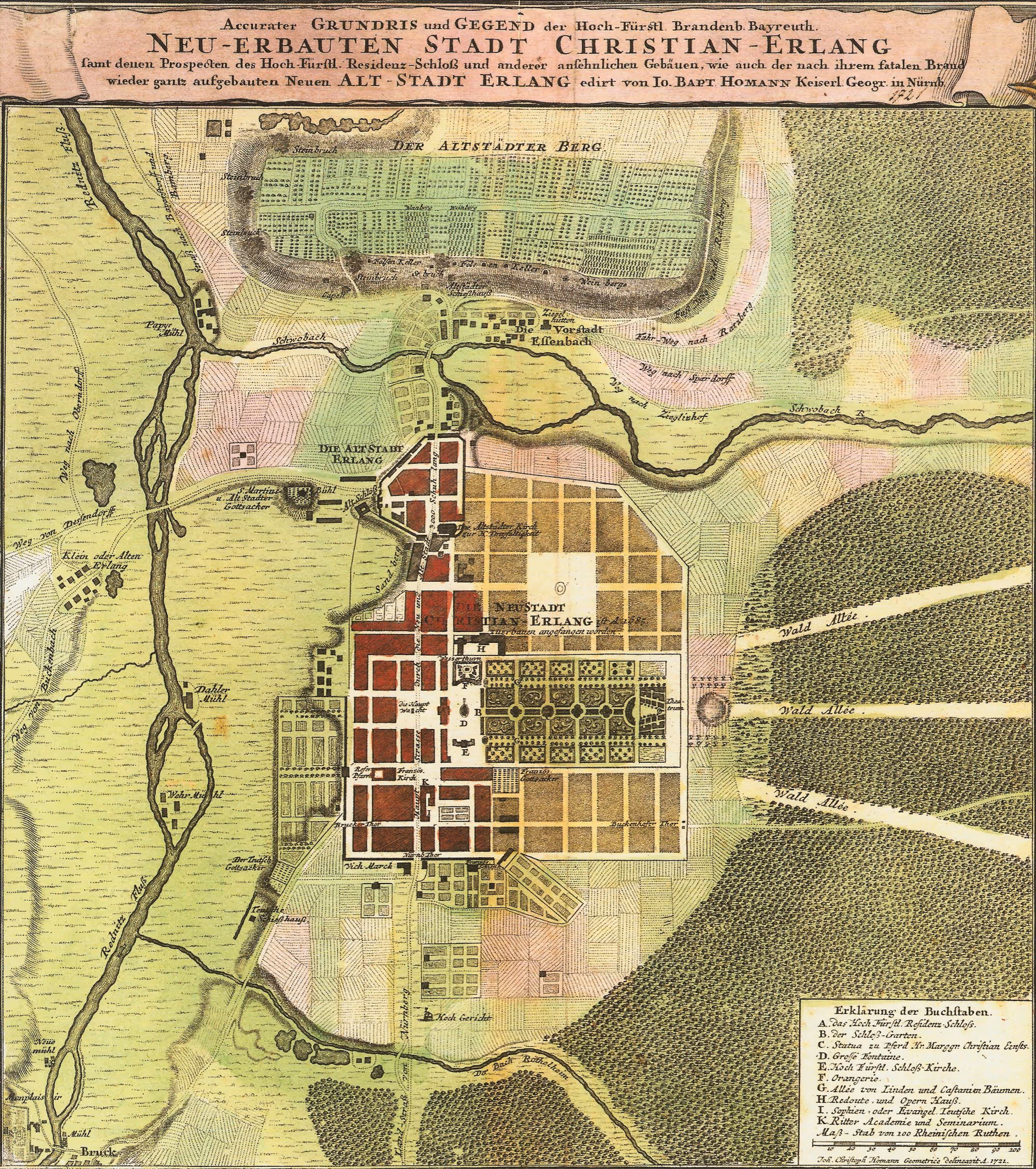 historischer Plan von der Altstadt Erlangen