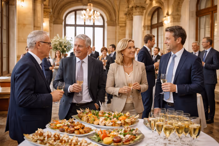 KI-Bild von einem festlichen Buffet bei einem Empfang im Rathaus - Catering des Patio