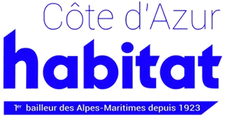 Logo Côte d'Azur habitat avec texte indiquant 1er bailleur des Alpes-Maritimes depuis 1923.
