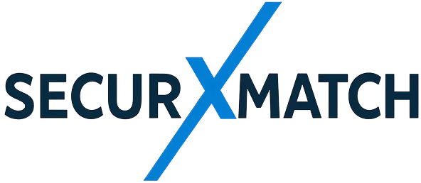 Logo de SecurXmatch avec la lettre X stylisée en bleu diagonale entre les mots.