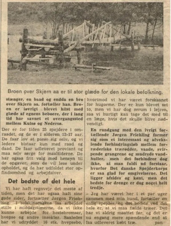 An excerpt of an old Danish newspaper that highlights a pioneering bridge