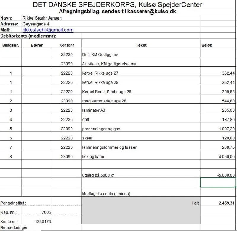 An example sheet of a bill