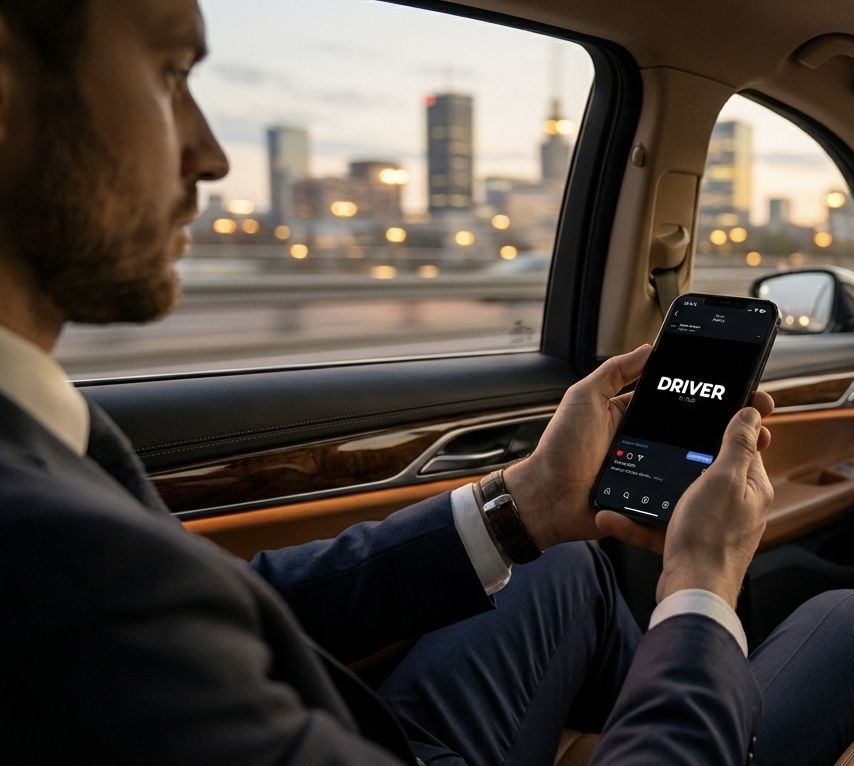 image of a professional preparing to drive a modern car for a transportation network