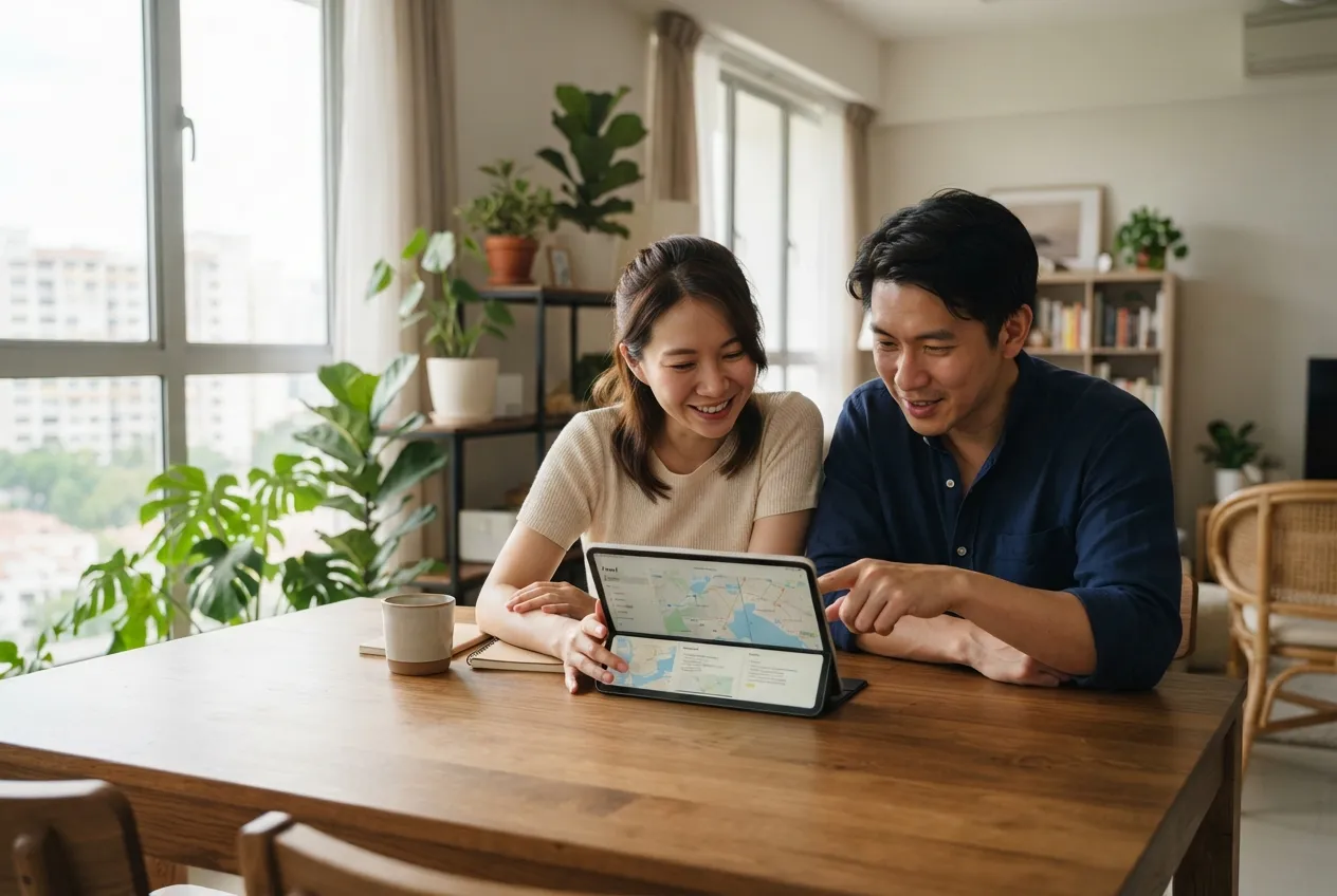 Couple reviewing Dependant's Pass Singapore eligibility for their family at home