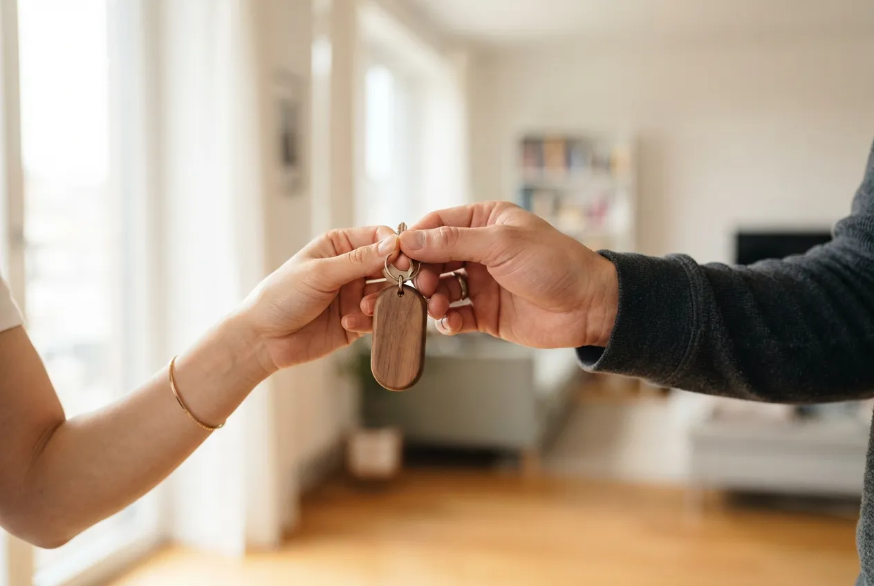 Couple receiving the keys to their new Singapore home after completing a property purchase