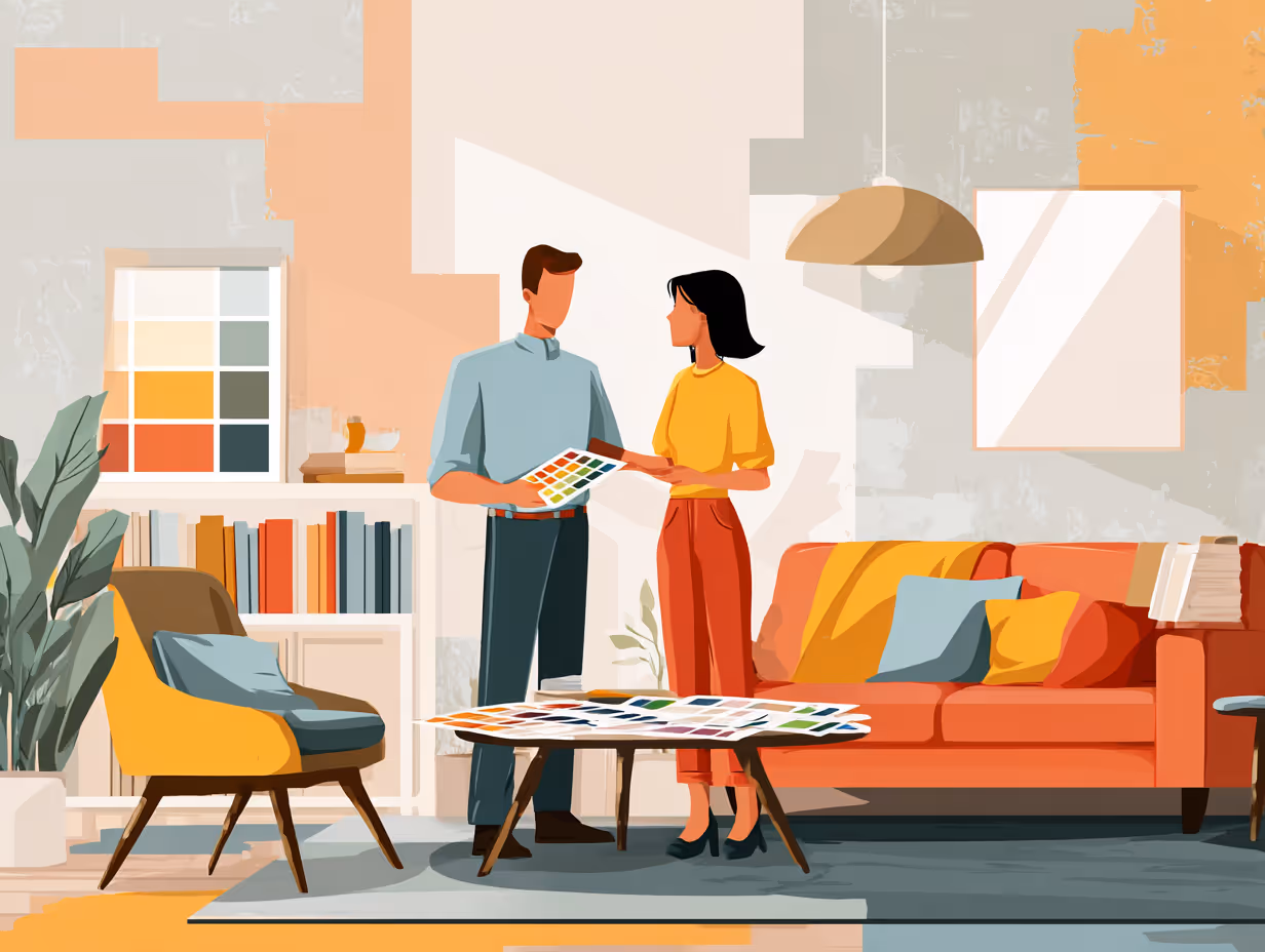 Ein Mechaniker in gelber Jacke inspiziert ein Teil vor einem gehobenen blauen Auto in einer Werkstatt.