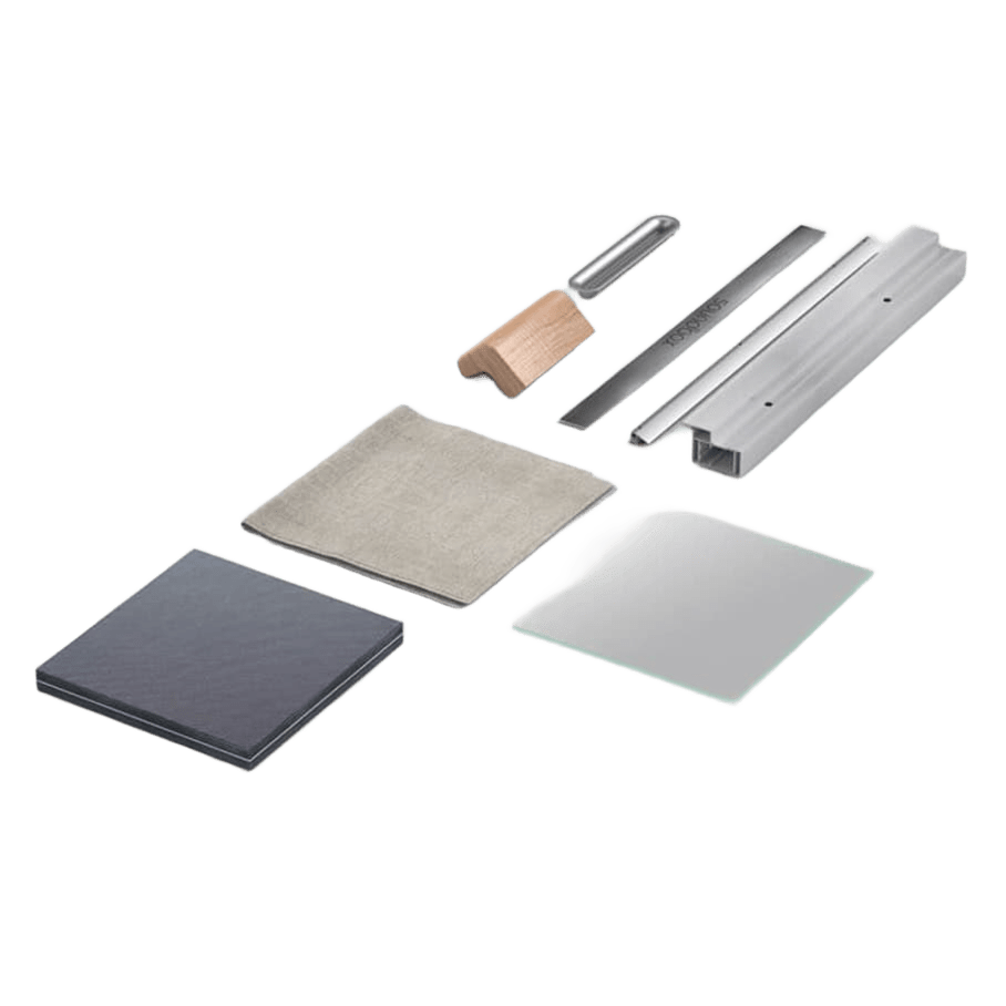 Compact private workspace booth with cushioned seat, small corner desk, and built-in power outlets.