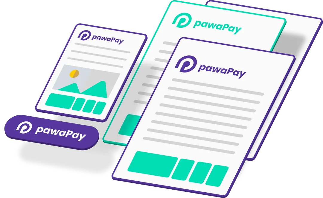 Graphics with the pawaPay branding application.