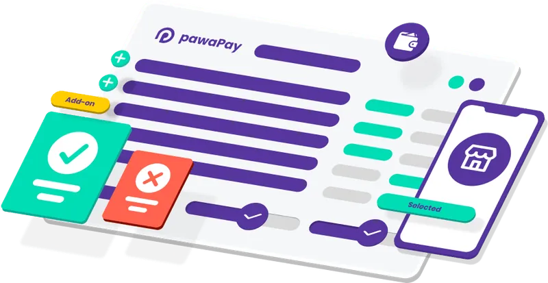 Graphic with screens and status cards. 