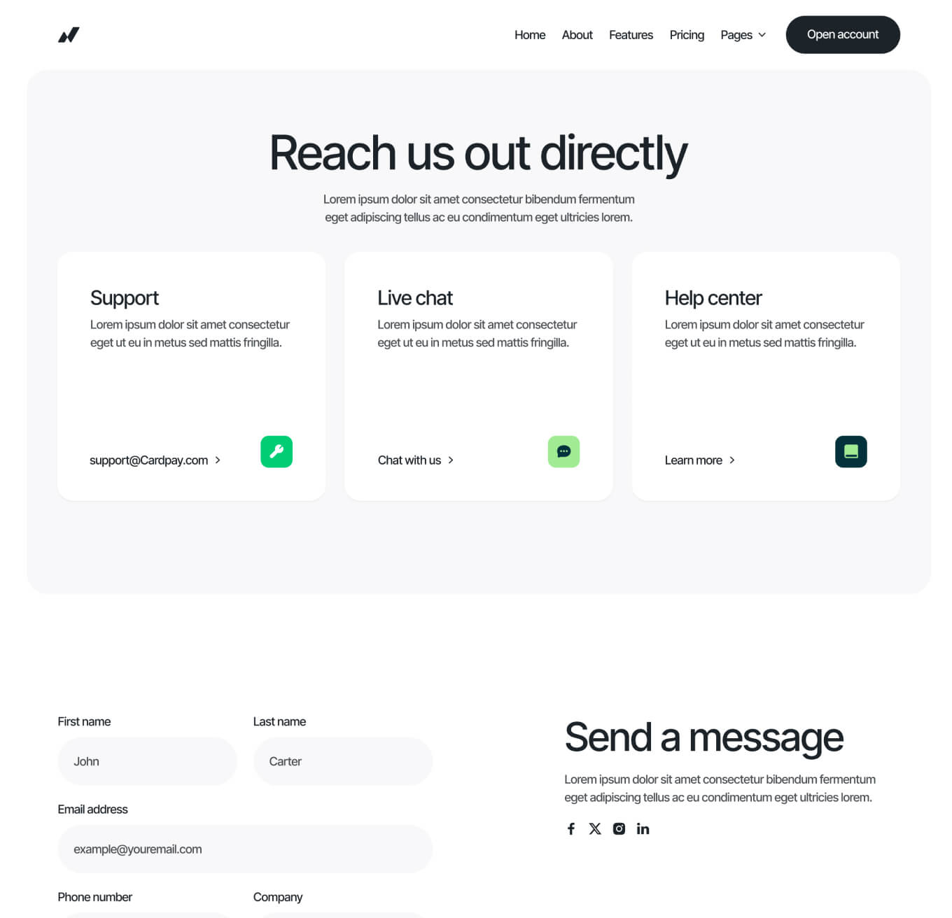Cardpay - Contact V2 Page - Bank Webflow Template