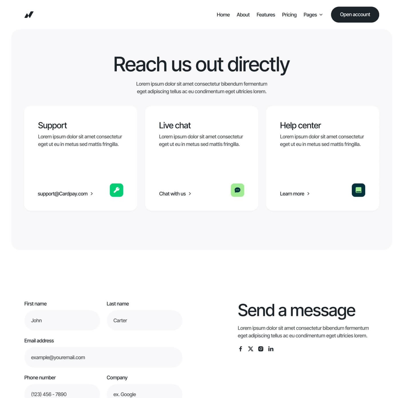 Cardpay - Contact V2 Page - Bank Webflow Template