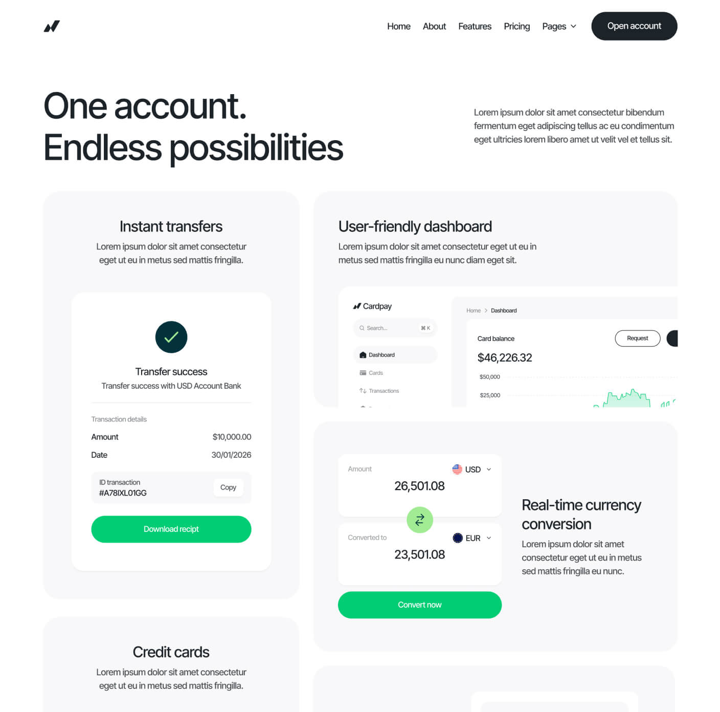 Cardpay - Features Page - Bank Webflow Template