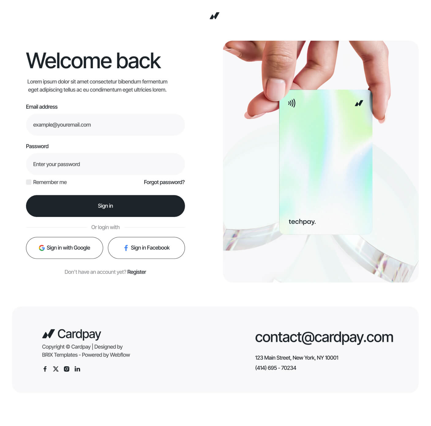 Cardpay - Sign In Page - Bank Webflow Template