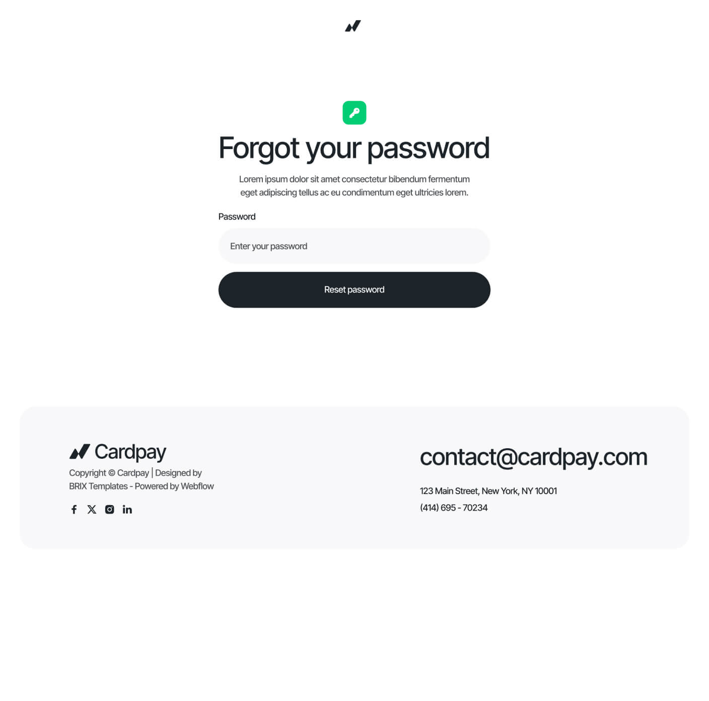 Cardpay - Forgot Password Page - Bank Webflow Template