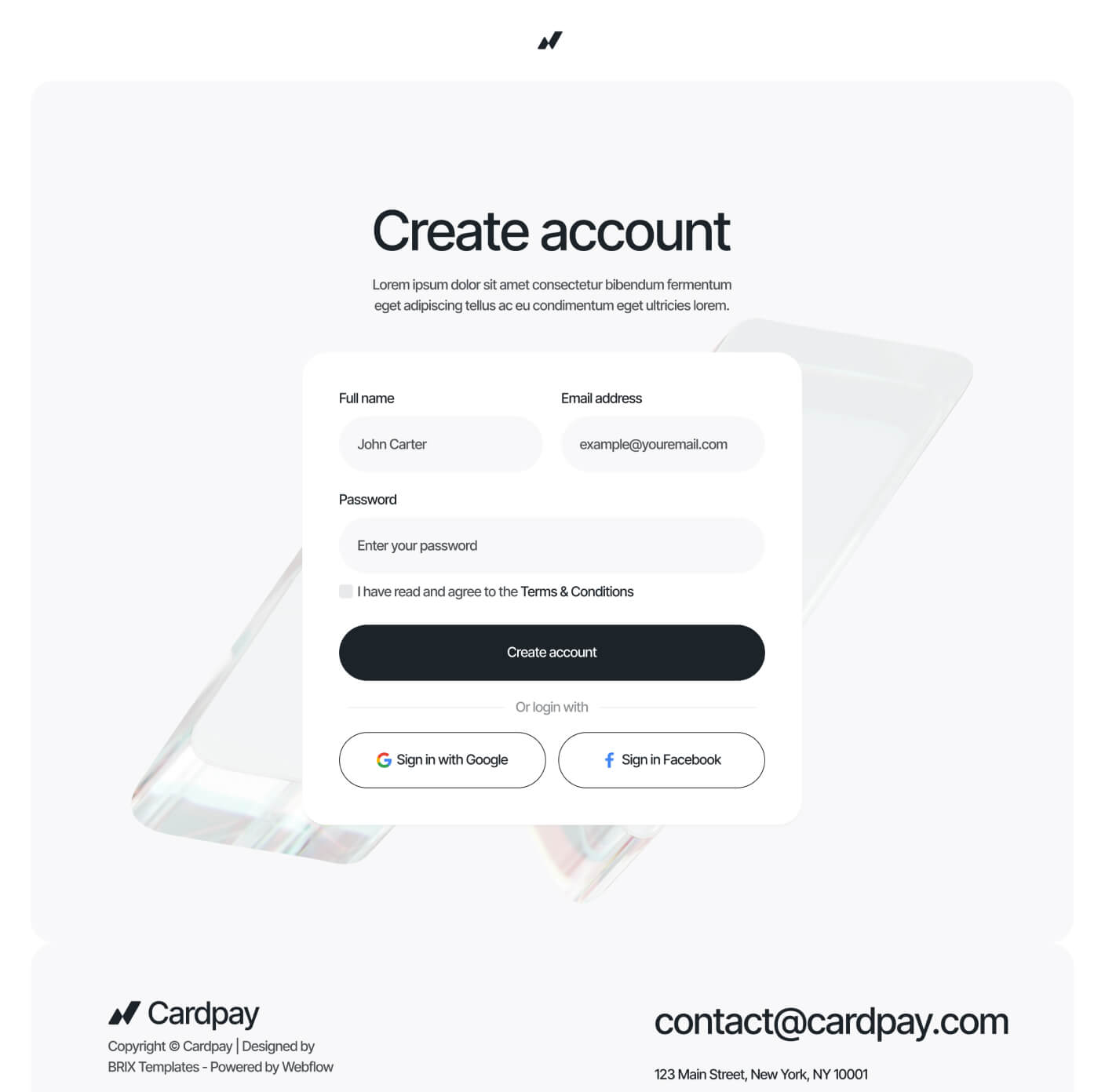 Cardpay - Sign Up Page - Bank Webflow Template