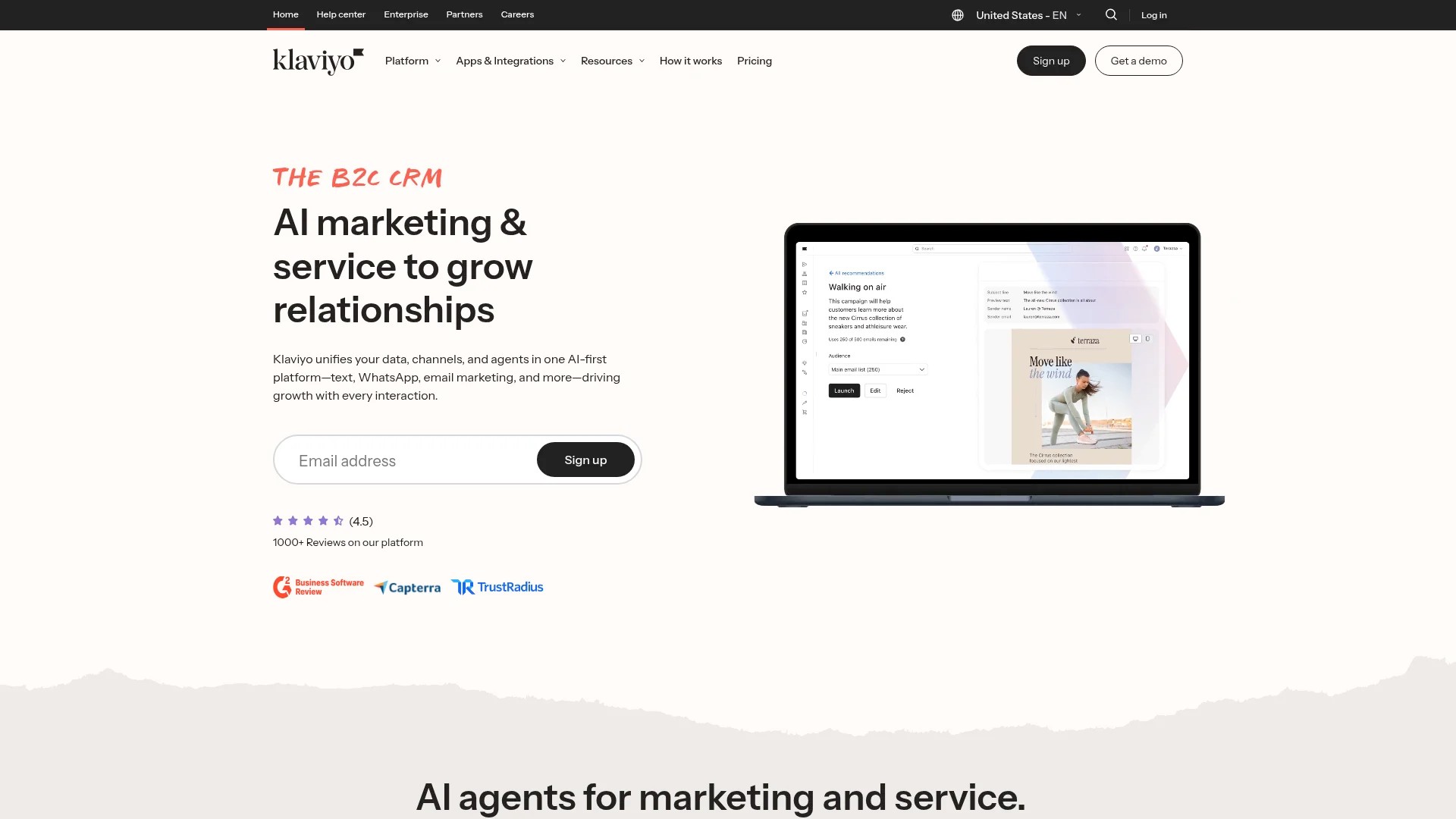 Screenshot of https://www.klaviyo.com