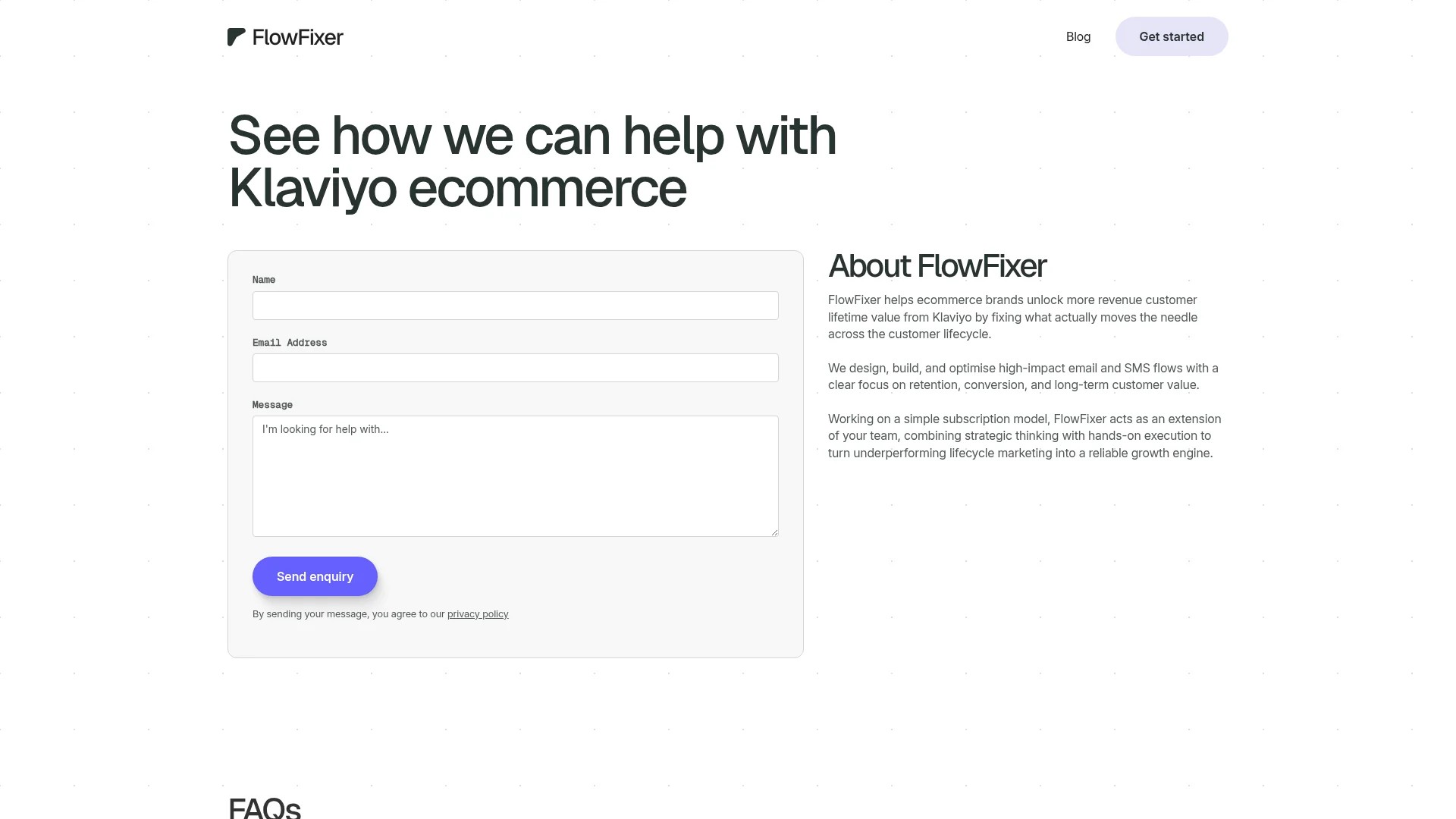 Screenshot of https://www.flowfixer.com/contact-us