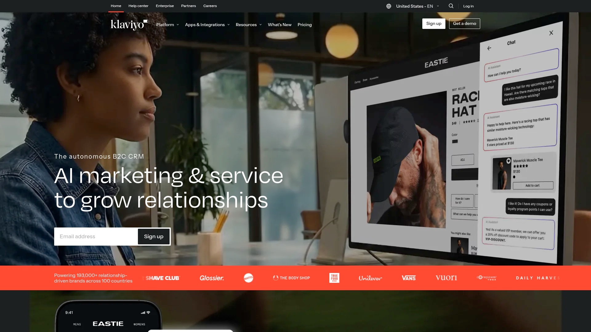 Screenshot of https://www.klaviyo.com
